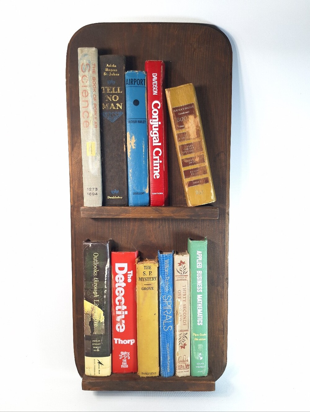 Decorative Faux Wall Shelf with Real Books-  Hand Made Wall Decor